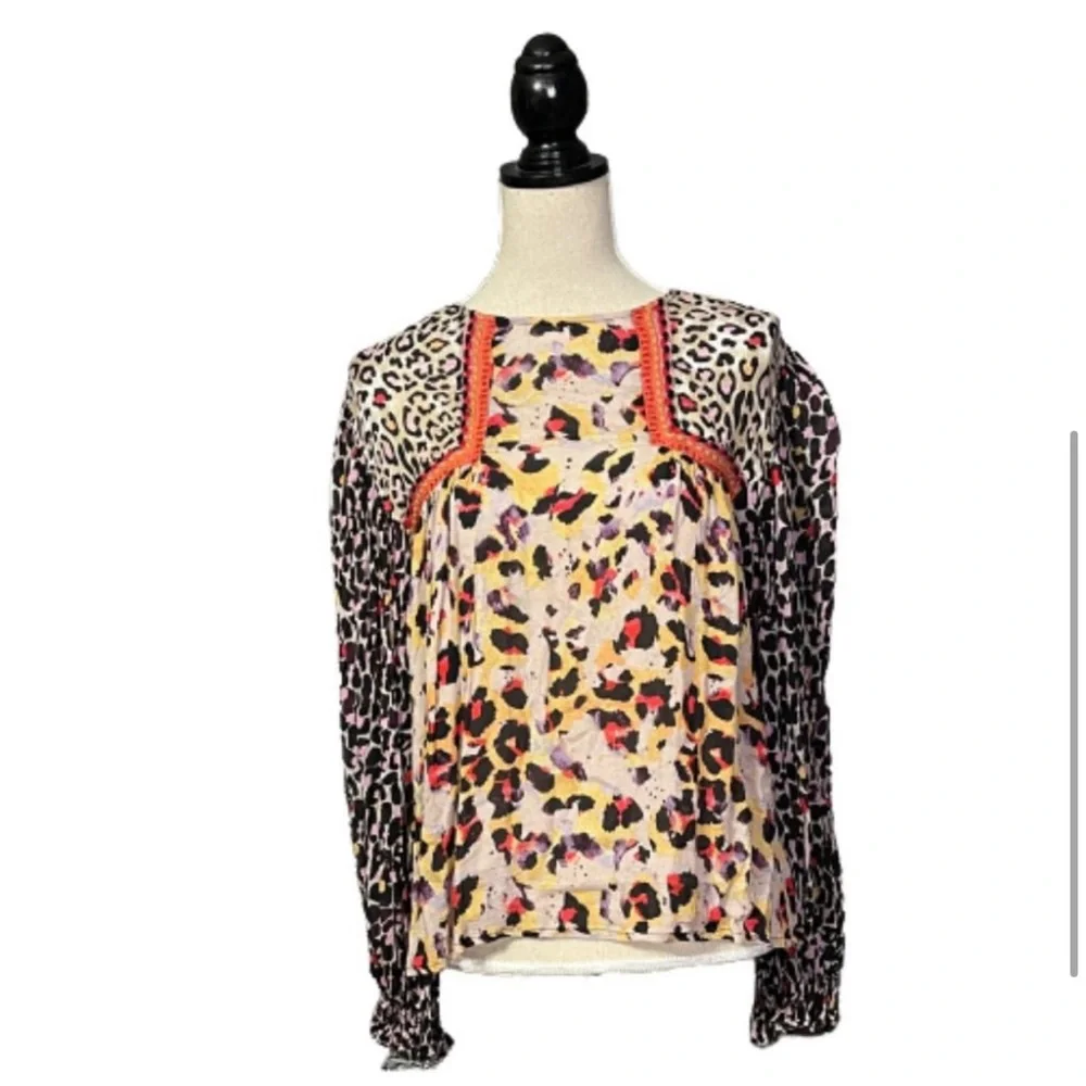 Anthropologie Bl^nk London JOELLE Leopard Print Peasant Blouse Sz S - Picture 5 of 7